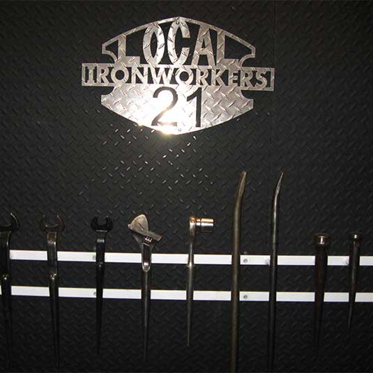 Image of Iron Workers Local 21 Sign with Tools